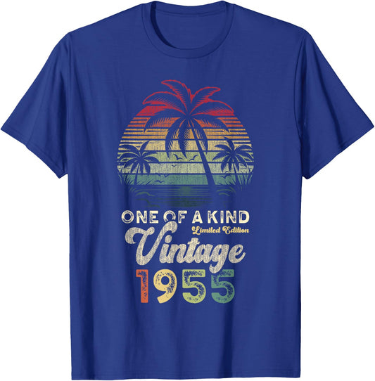 Vintage 1955 Birthday 71 Years Palm Trees Retro Sunset T-Shirt - T-Shirt | Royal