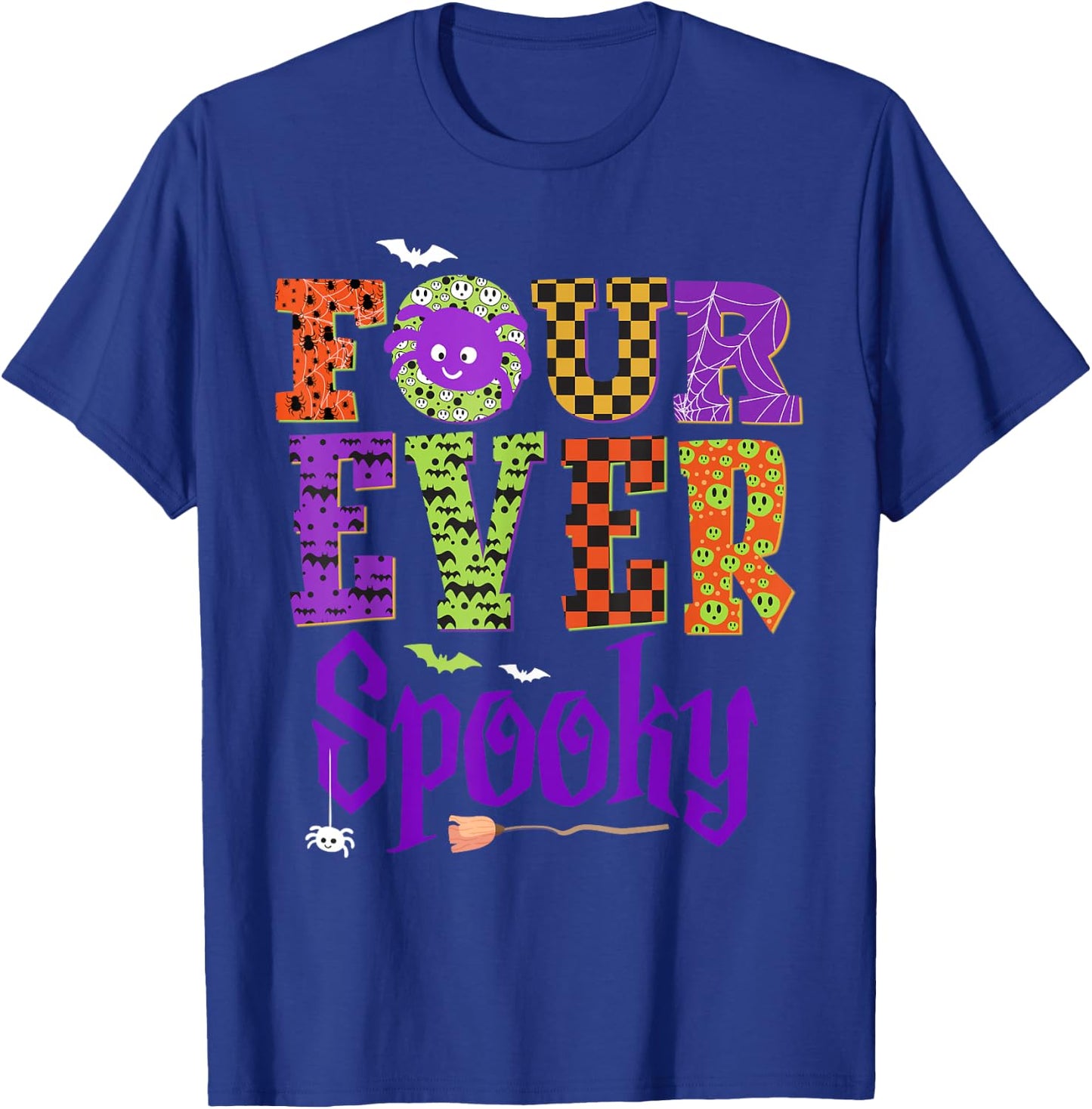 Four Ever Spooky Ghost Halloween 4th Birthday Party Kids T-Shirt - T-Shirt | Royal