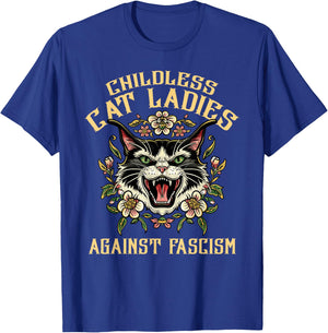 Childless Cat Lady Against Fascism Funny Voting 2024 Elect T-Shirt - T-Shirt | Royal