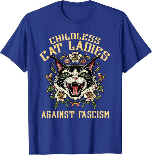 Childless Cat Lady Against Fascism Funny Voting 2024 Elect T-Shirt - T-Shirt | Royal