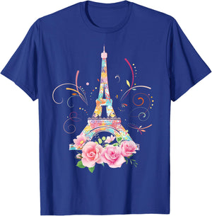 Colorful Eiffel Tower of Paris in France Parisian Rose T-Shirt - T-Shirt | Royal
