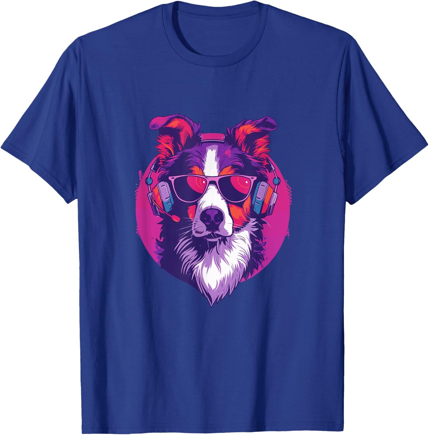 90s Retro Vaporwave Style Cool & Cute Border Collie Dog Art Men Women Kids T-Shirt - T-Shirt | Royal
