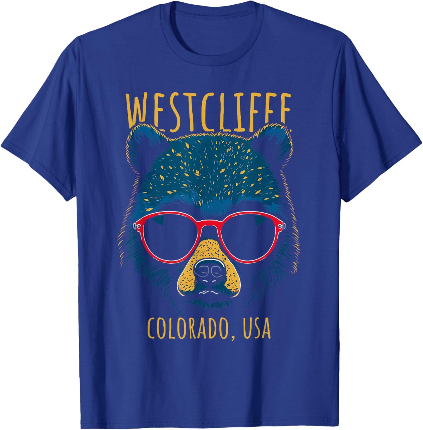 Westcliffe Colorado USA Bear Wearing Sunglasses Design T-Shirt - T-Shirt | Royal