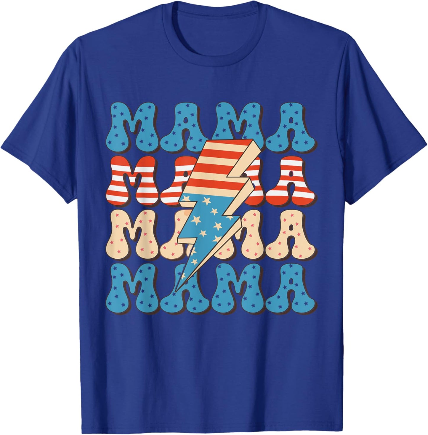 Retro 4th of July American Mama Patriotic Fireworks Groovy T-Shirt - T-Shirt | Royal