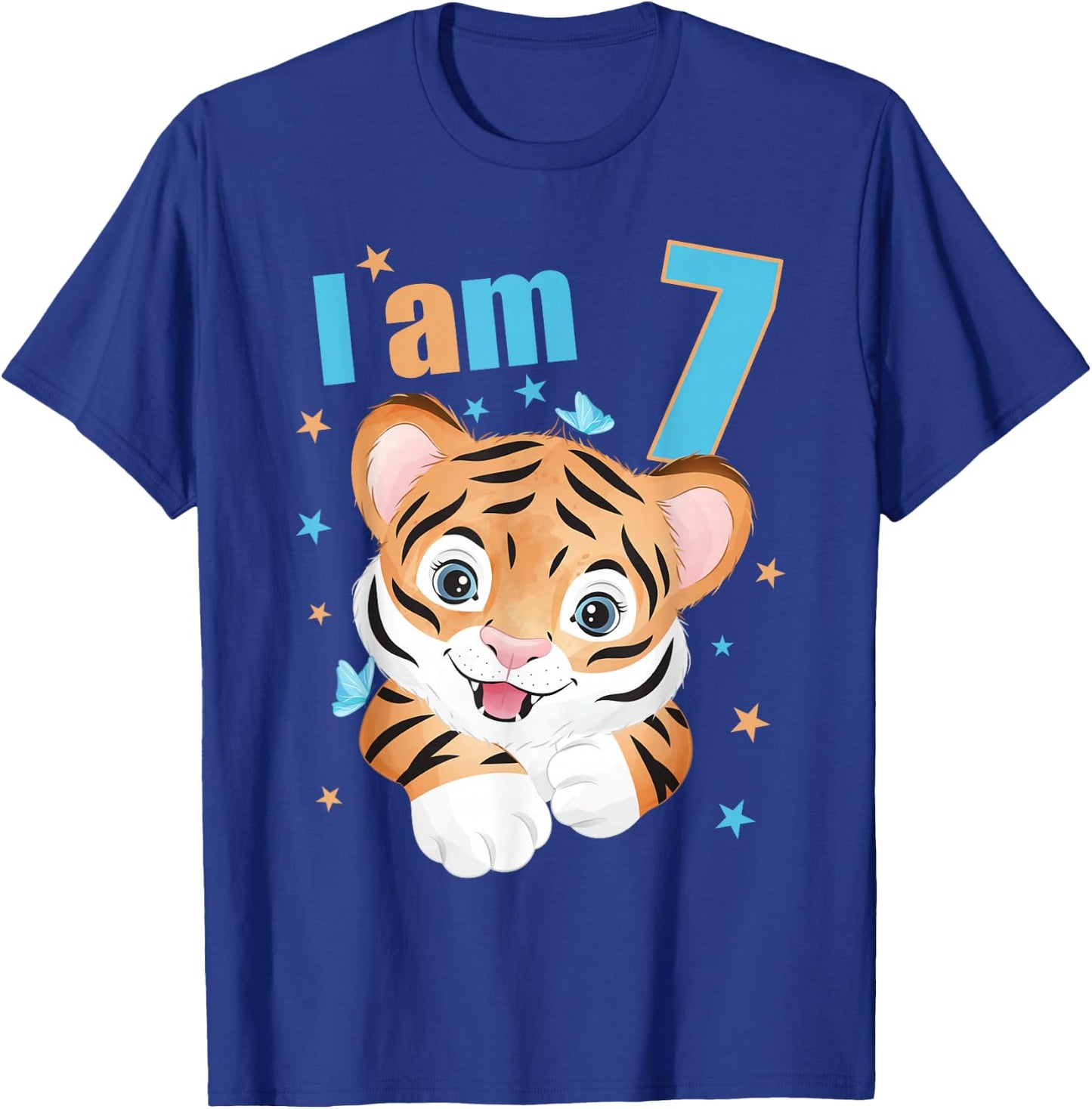 7 Years old 7 birthday outfit Boy girl Tiger T-Shirt - T-Shirt | Royal