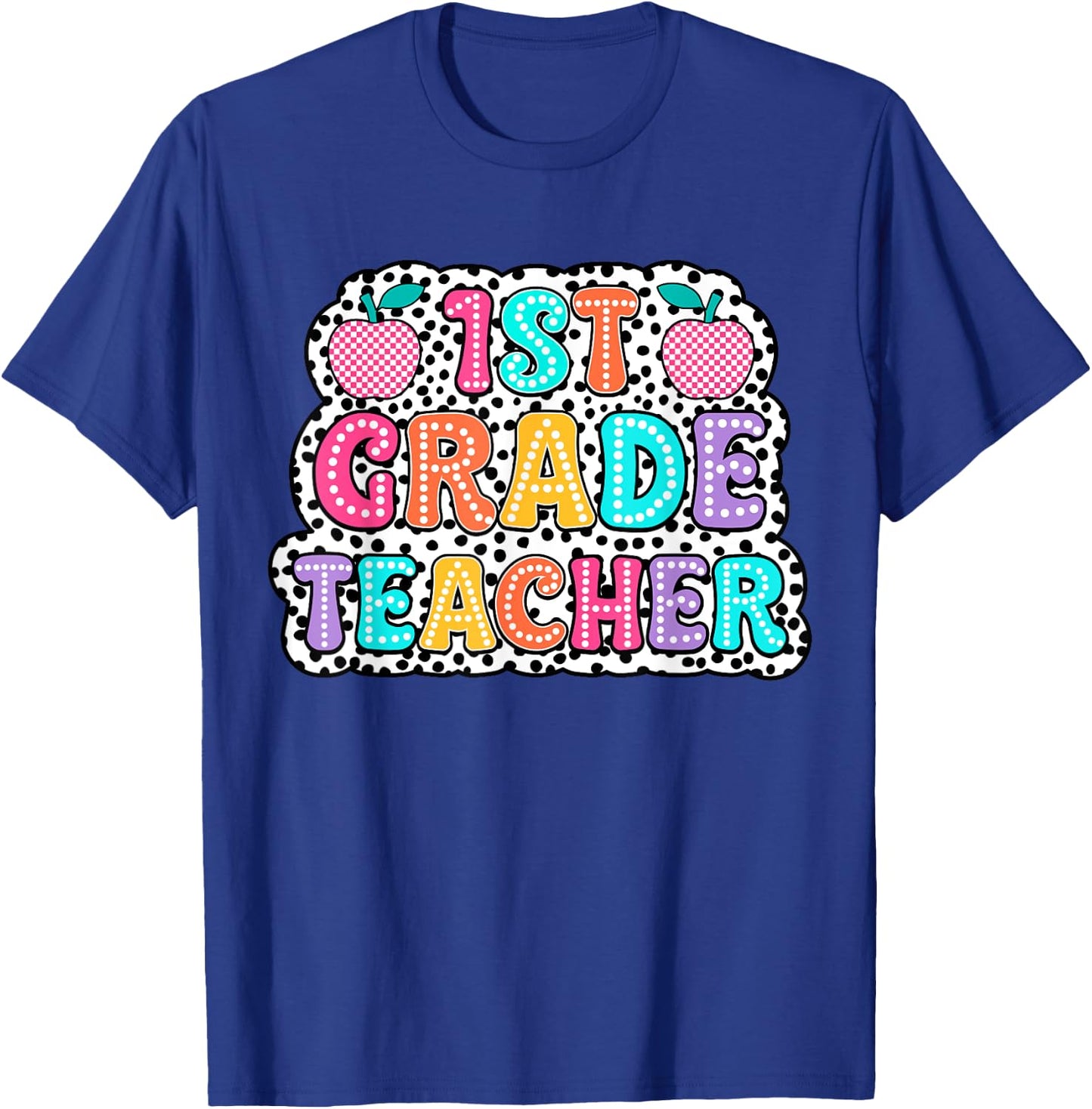 First Day of First Grade Back To School Groovy Dalmatian Dot T-Shirt - T-Shirt | Royal