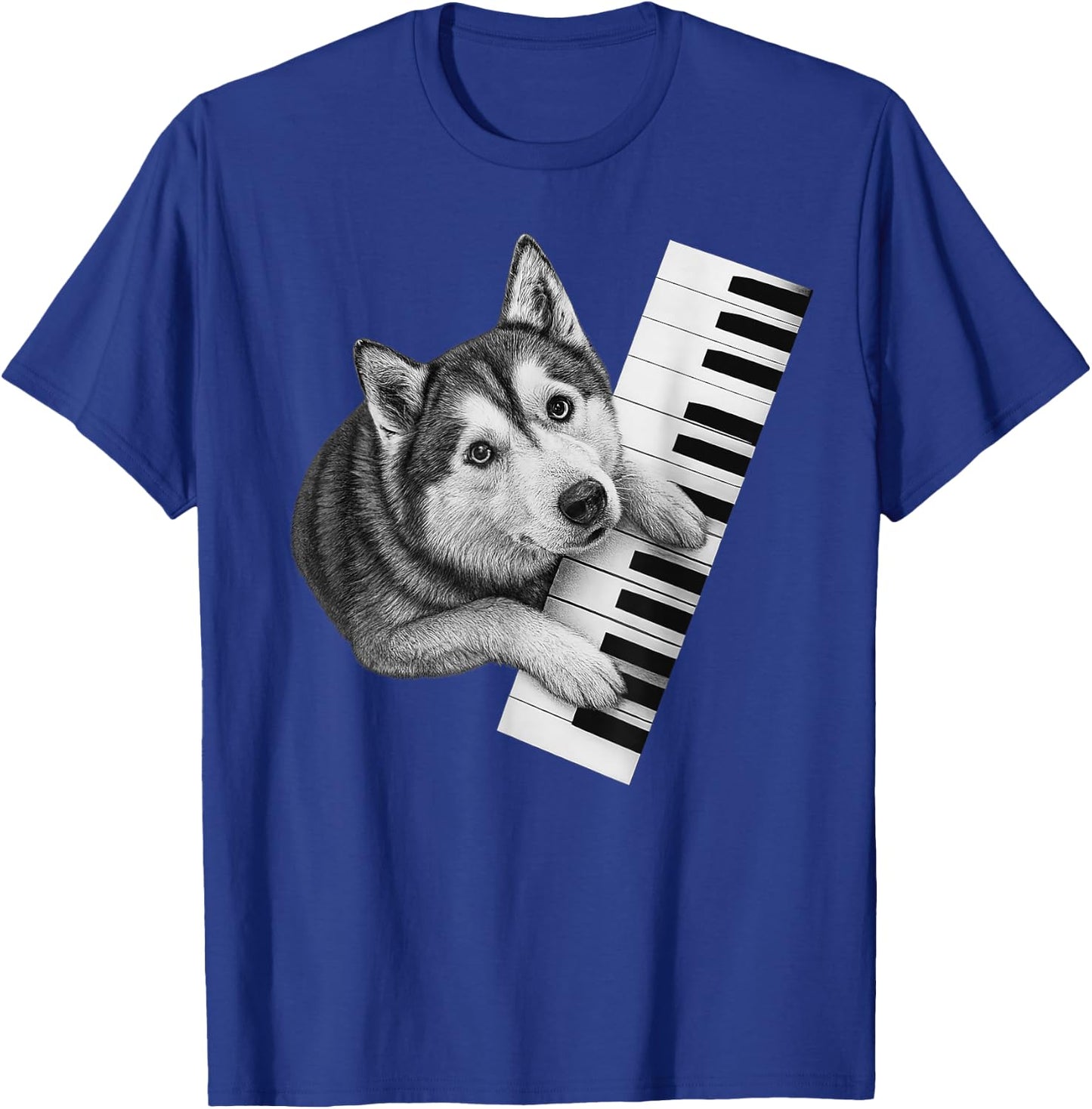 Husky Playing Piano Pianist Dog Lover T-Shirt - T-Shirt | Royal