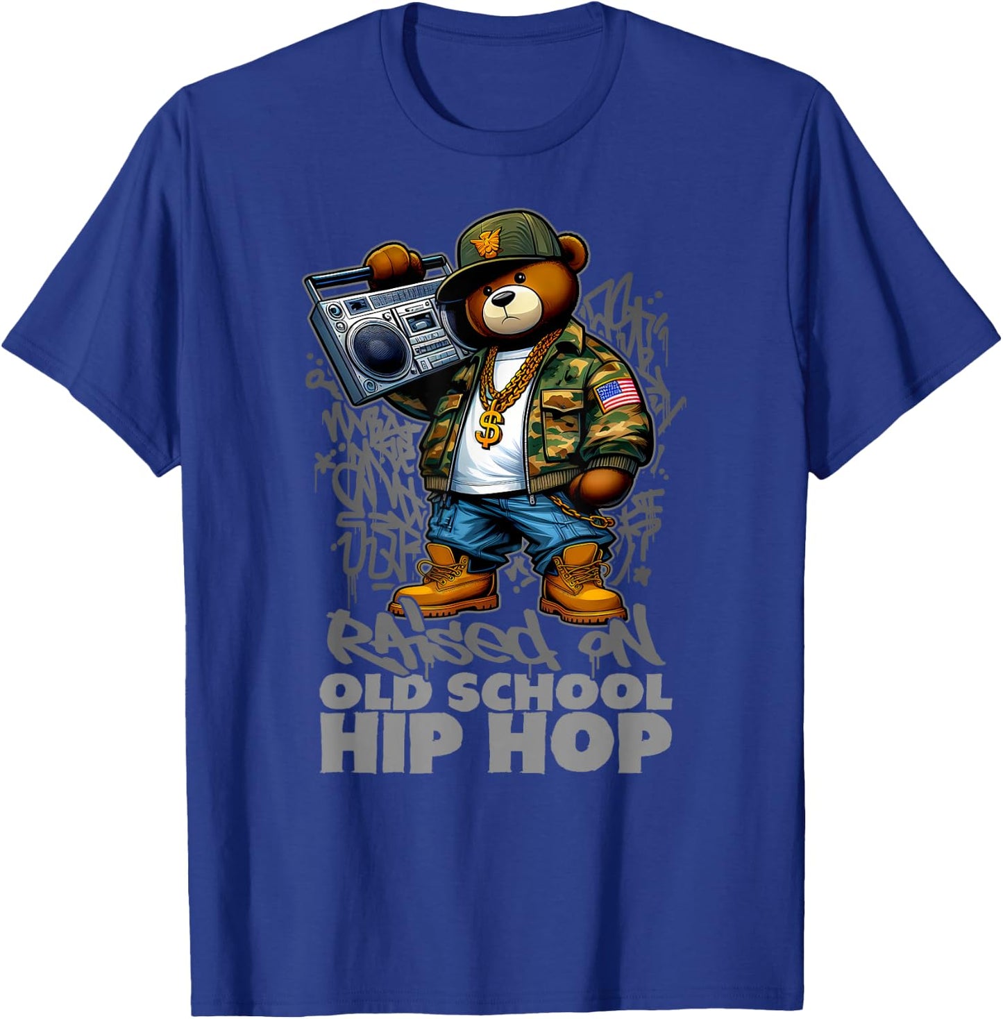 RAISED ON OLD SCHOOL HIP HOP Teddy Bear 80s 90s Hip Hop T-Shirt - T-Shirt | Royal