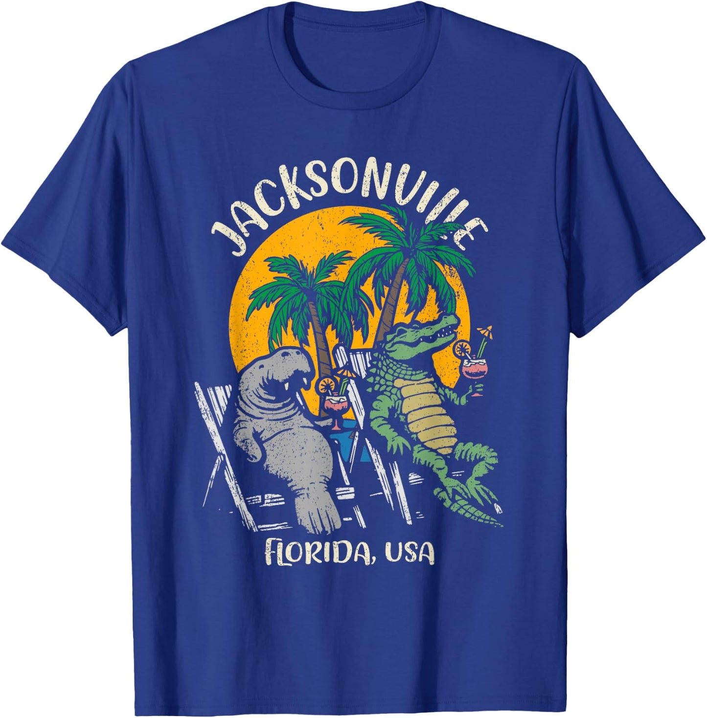 Jacksonville Florida USA Funny Manatee and Alligator Design T-Shirt - T-Shirt | Royal