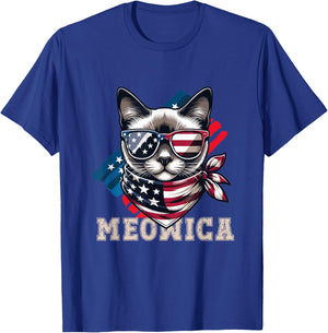 American Flag Funny Cat Meme Patriotic Meowica USA Apparel T-Shirt - T-Shirt | Royal