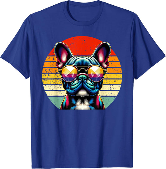 French Bulldog Wearing Sunglasses Vintage Retro Sunset T-Shirt - T-Shirt | Royal