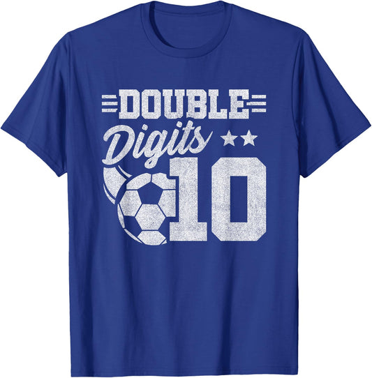 10th Birthday Double Digits - Soccer 10 Year Old Birthday T-Shirt - T-Shirt | Royal
