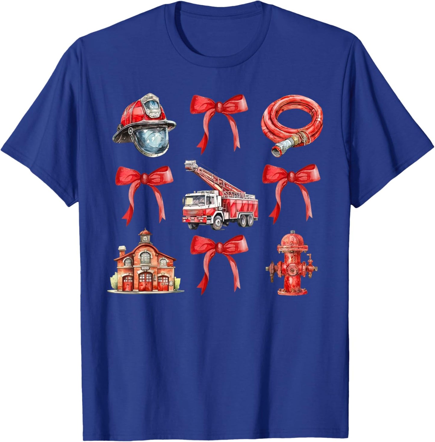 Vintage Coquette Bow Firefighter Firehouse Fireman Men Women T-Shirt - T-Shirt | Royal