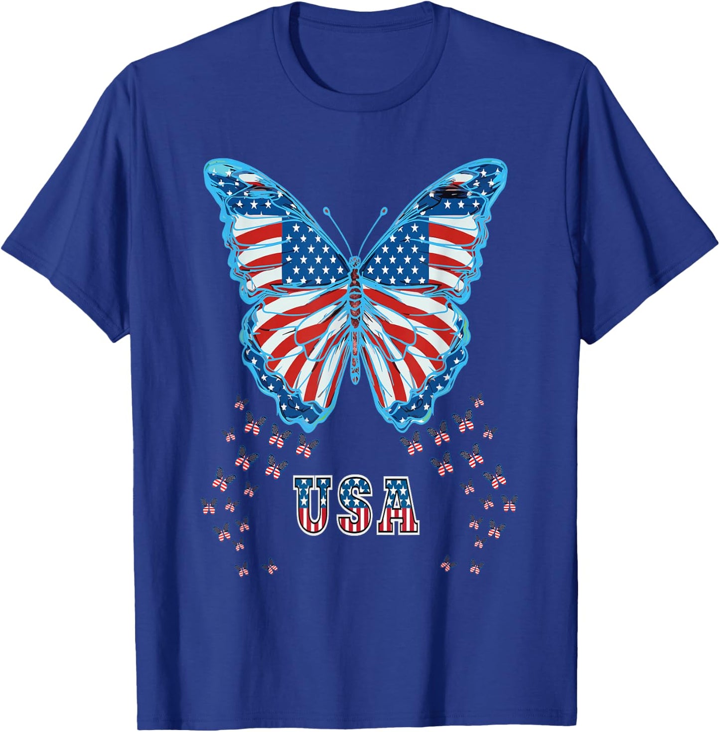 Butterfly USA Flag Cute 4th Of July Funny American Girl Gift T-Shirt - T-Shirt | Royal