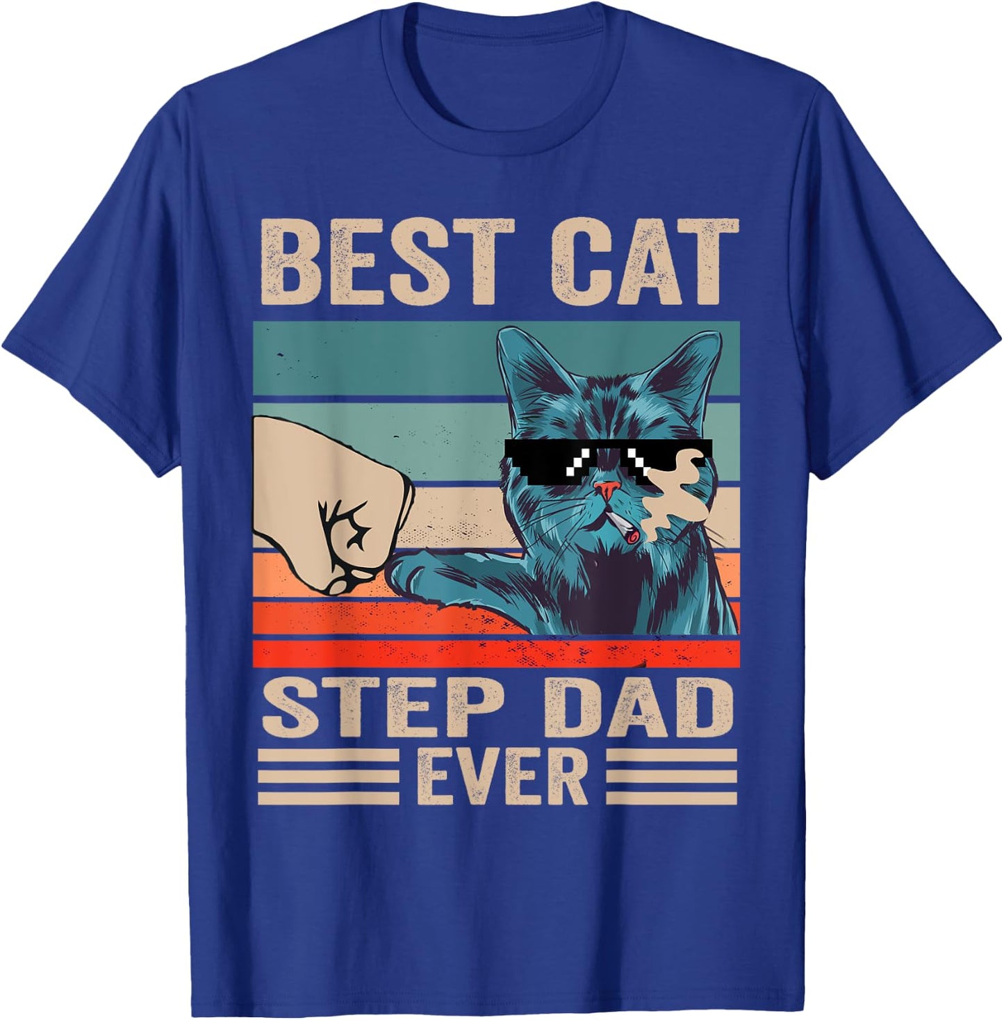 Vintage Best Cat step dad Ever bump fist father's day Gifts T-Shirt - T-Shirt | Royal