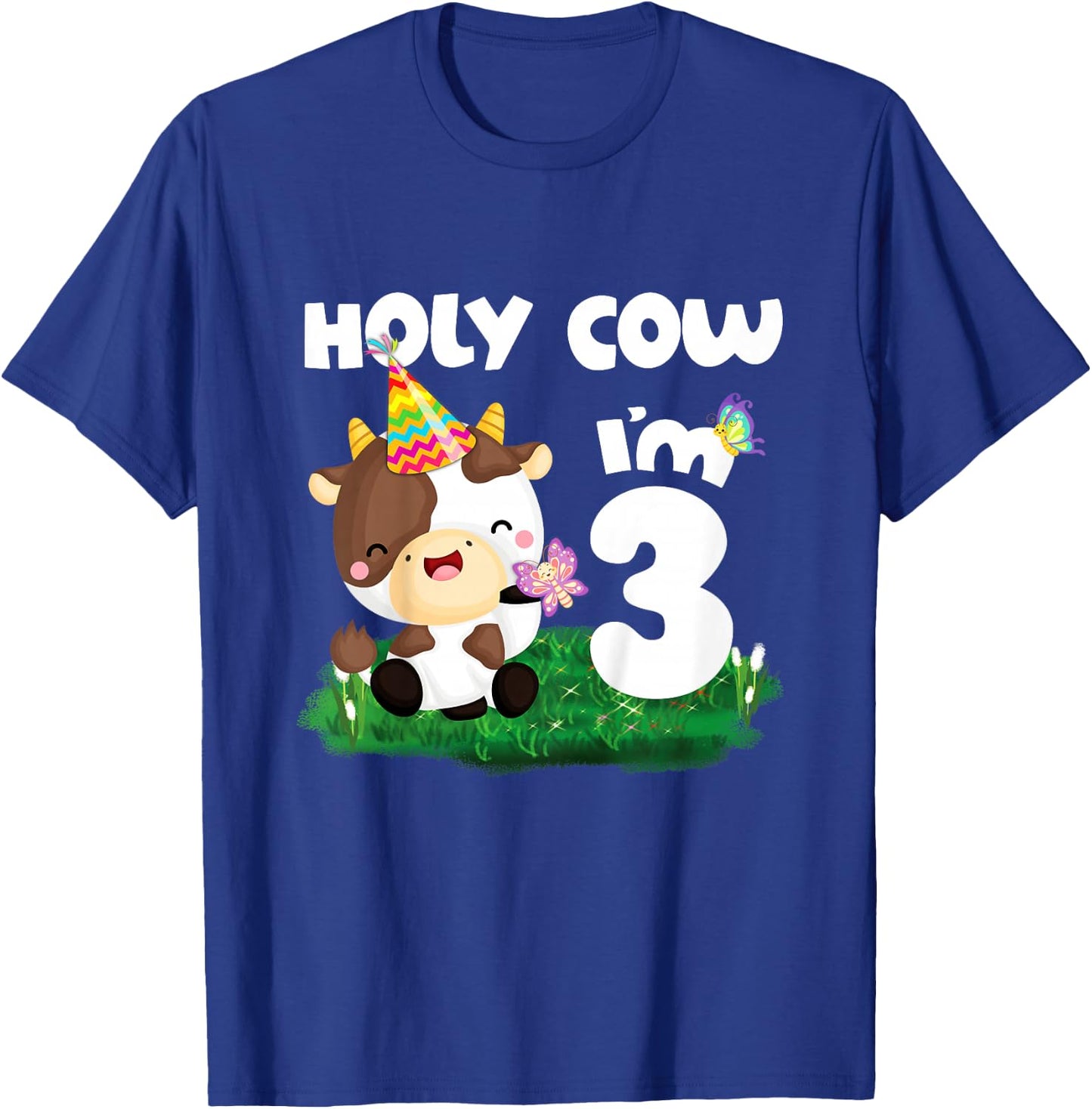 Holy Cow I'm 3 Birthday Girl Boy Moo Three 3rd Birthday T-Shirt - T-Shirt | Royal
