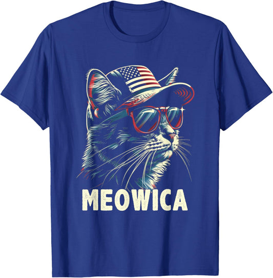 4th of July Cat Meowica Cat Lover USA America T-Shirt - T-Shirt | Royal