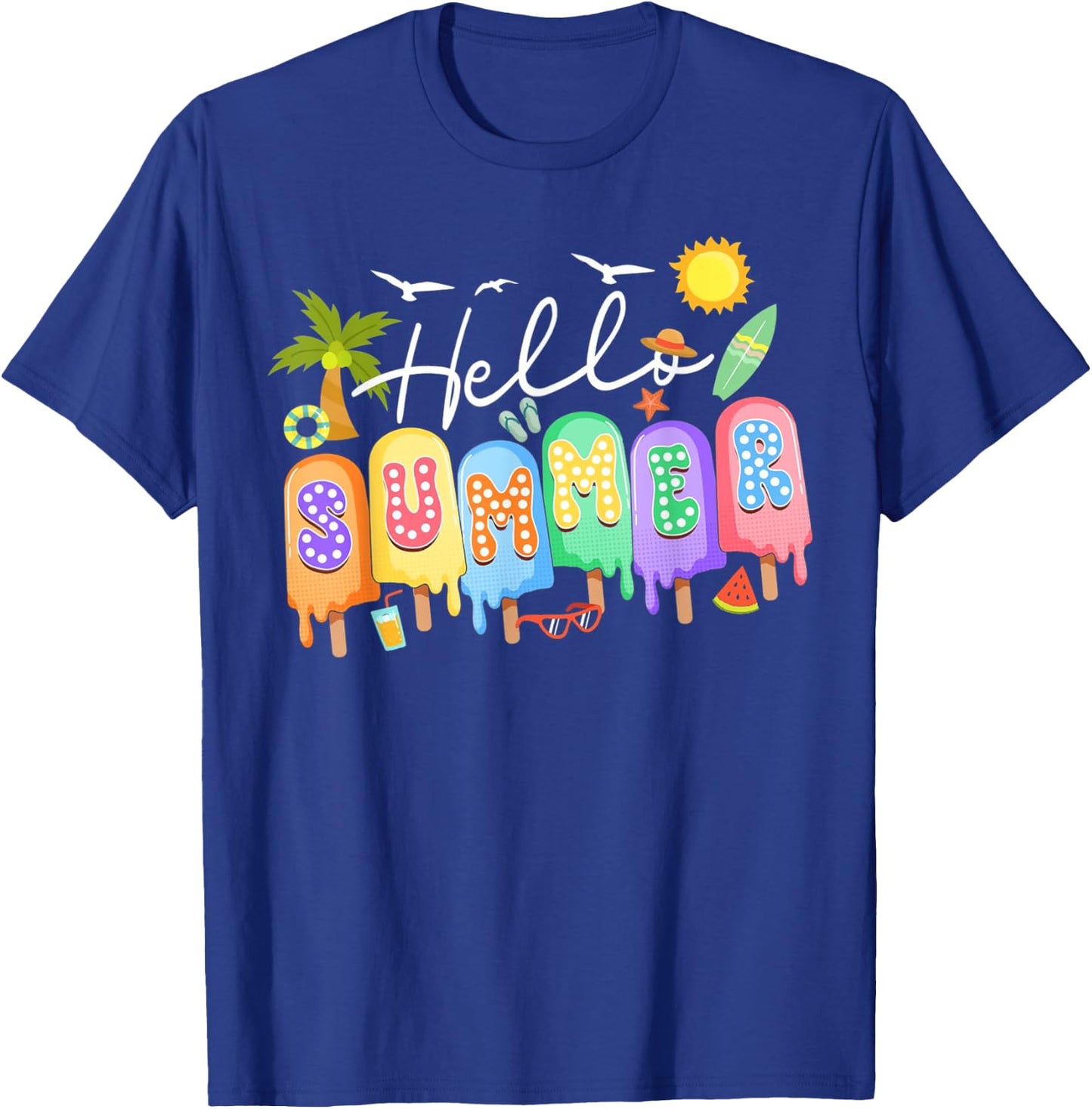 Hello Summer Vacation Ice Cream Popsicle Ice Lolly Summer Men Women Kids T-Shirt - T-Shirt | Royal