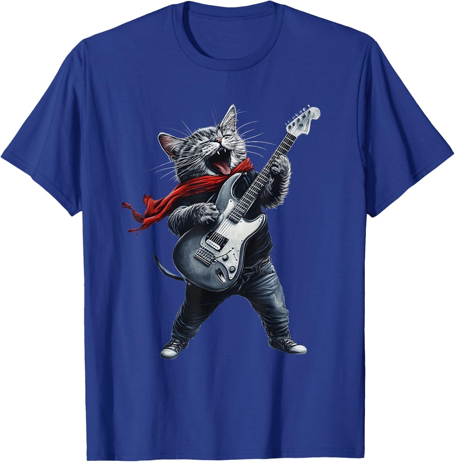 Rock Cat Owner With Electric Guitar Cats Music Lover T-Shirt - T-Shirt | Royal