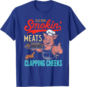 Vintage Old Row Smokin' Meats And Clapping Cheeks Funny BBQ T-Shirt - T-Shirt | Royal