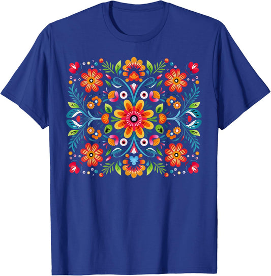 Flowers Hispanic Heritage Month Colorful Floral Mexican T-Shirt - T-Shirt | Royal