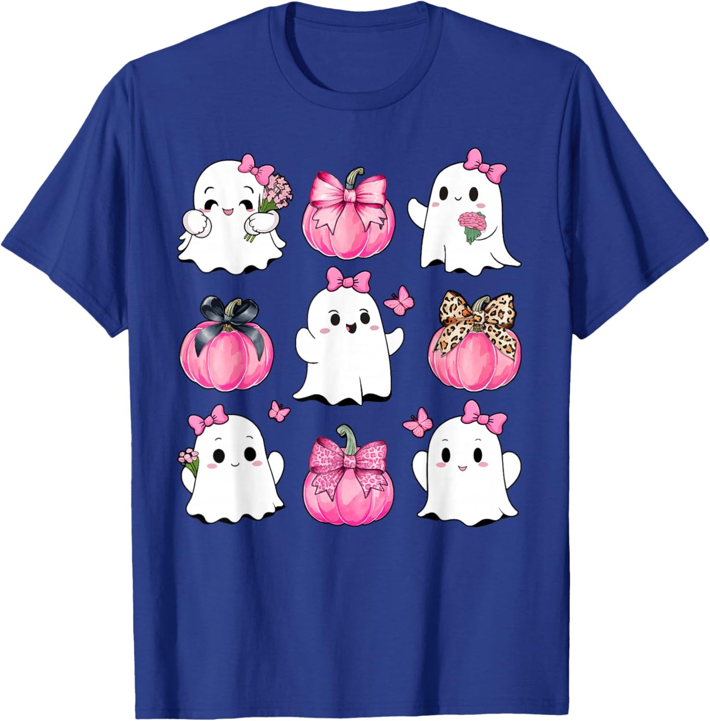 Cute Ghost Florals Pink Coquette Bows Pumpkins Halloween T-Shirt - T-Shirt | Royal