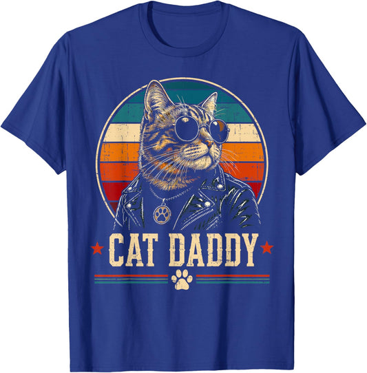 Vintage Cat Daddy Sunglasses Cool Cat Dad Gift Fathers Day T-Shirt - T-Shirt | Royal