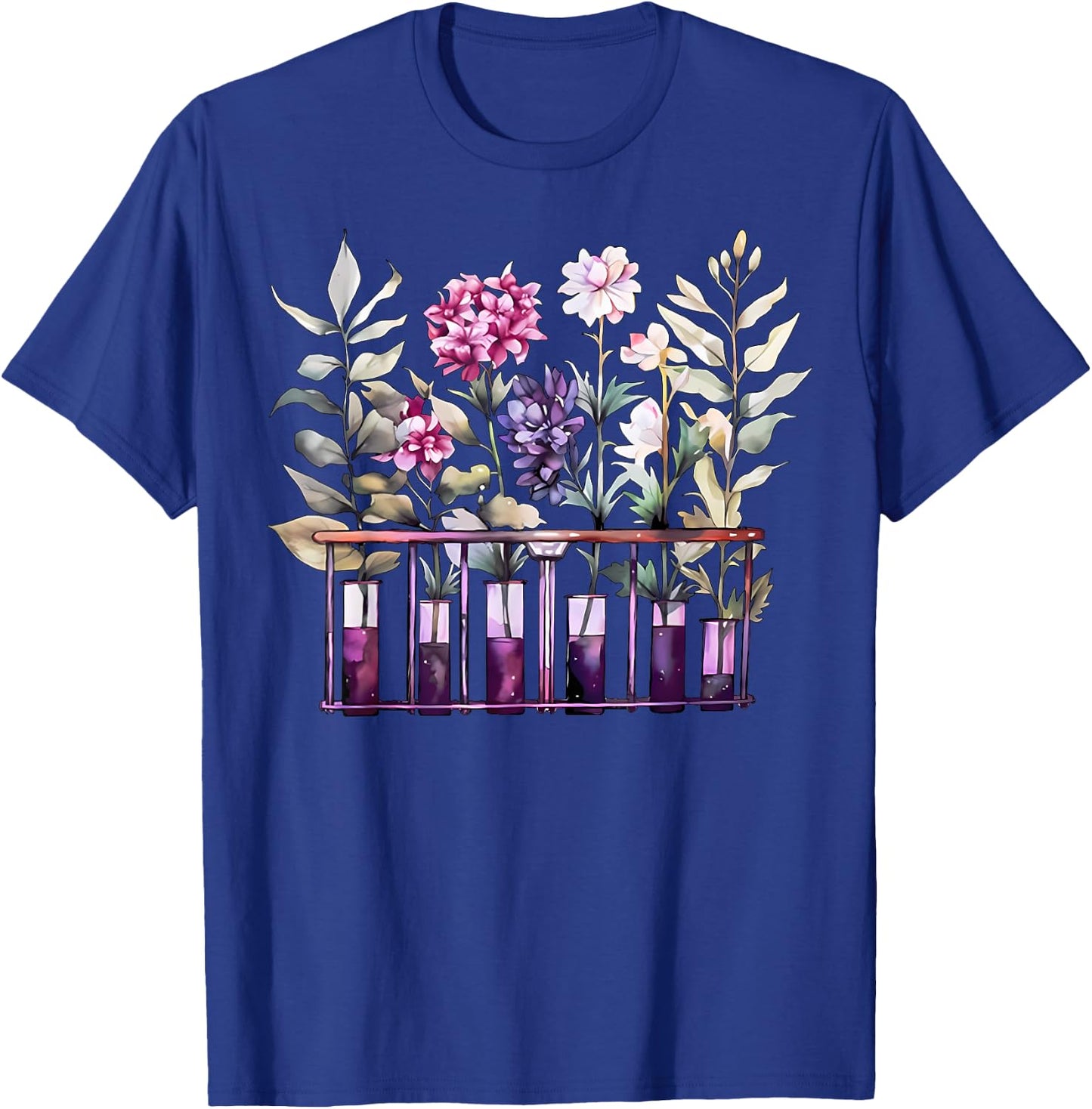 Chemistry Lab Science Flower Teacher Floral Beakers T-Shirt - T-Shirt | Royal