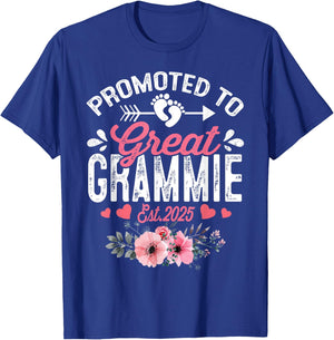 Promoted To Great Grammie Est 2025 First Time Grammie Floral T-Shirt - T-Shirt | Royal