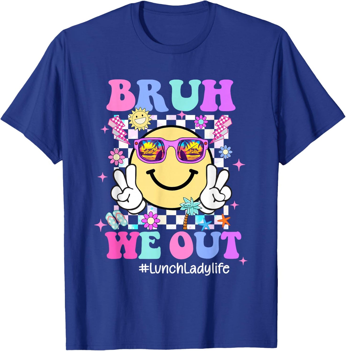 Bruh We Out Groovy Lunch Lady Life Last Day Of School T-Shirt - T-Shirt | Royal