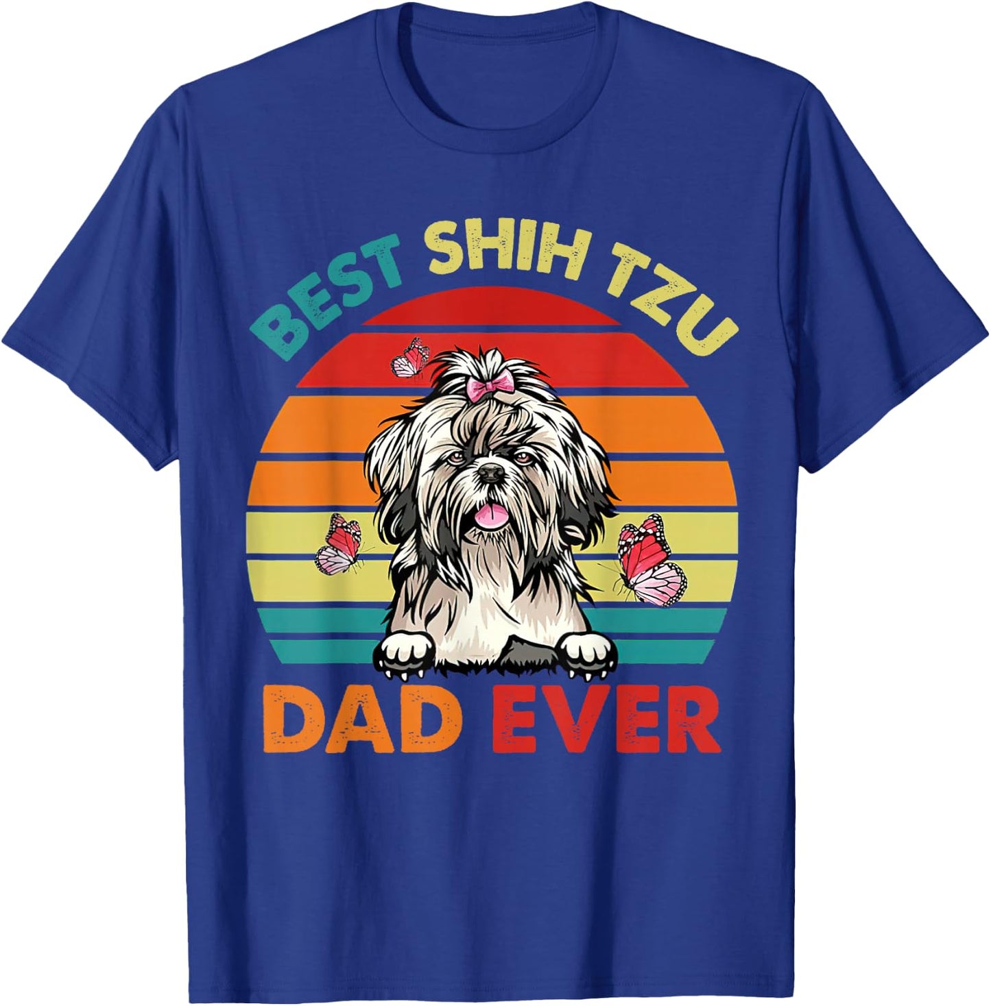 Best Shih Tzu Dad Ever Father's Day Cool Dog Vintage Retro T-Shirt - T-Shirt | Royal
