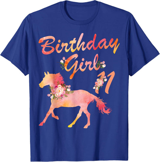 Horse Lover 11th Birthday For Girls Love Horses 11 Years Old T-Shirt - T-Shirt | Royal