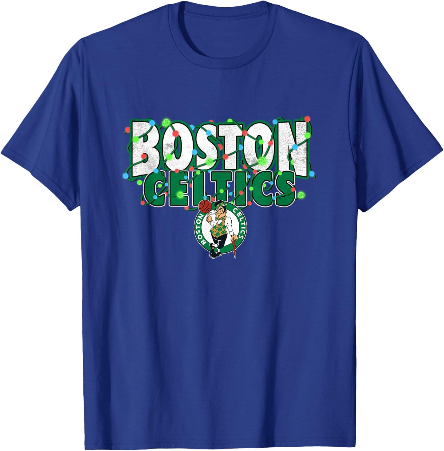 NBA Boston Celtics Christmas Lights Holiday Logo T-Shirt - T-Shirt | Royal