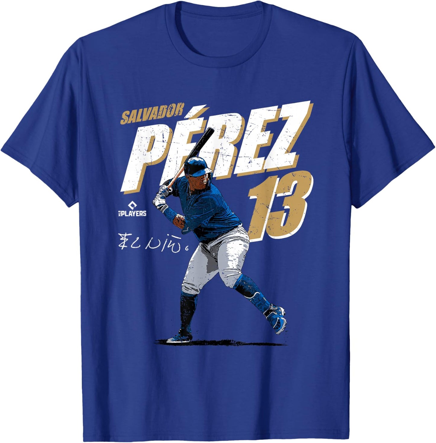 License Champs Salvador Perez Kansas City Baseball Player MLBSPZ3001 Blue T-Shirt - T-Shirt | Royal
