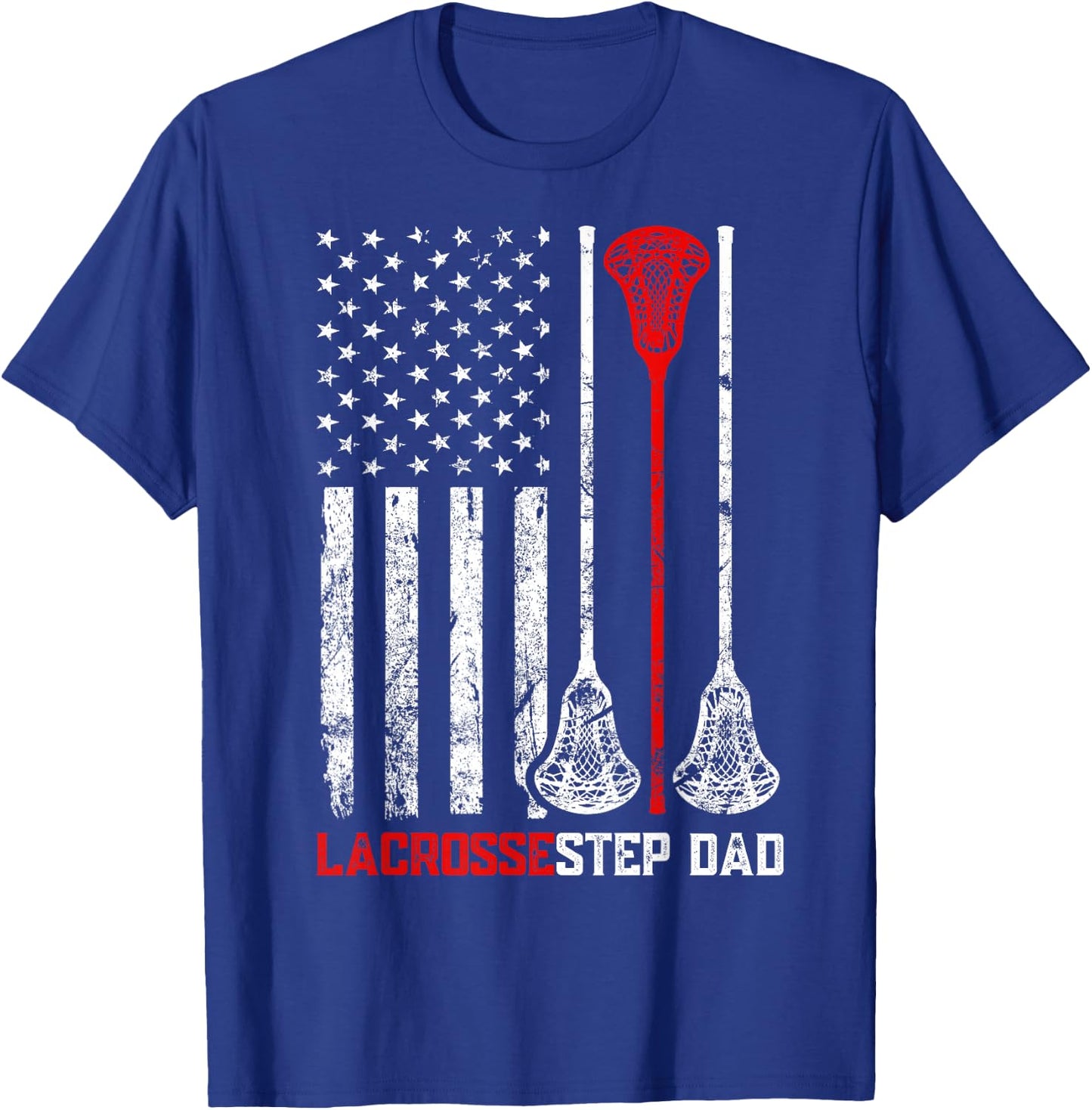 Vintage Lacrosse Step Dad USA Flag Patriotic Family Matching T-Shirt - T-Shirt | Royal