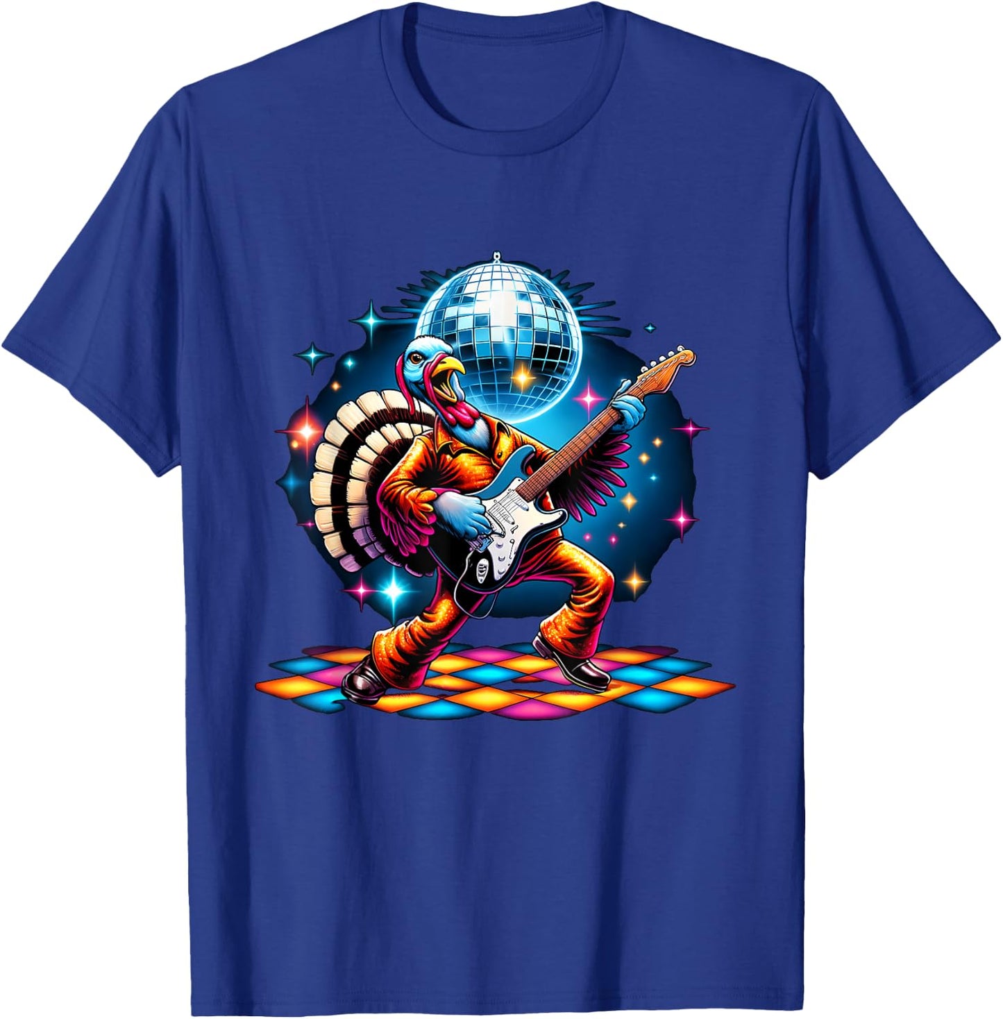 Disco Ball Guitar Turkey T-Shirt - T-Shirt | Royal