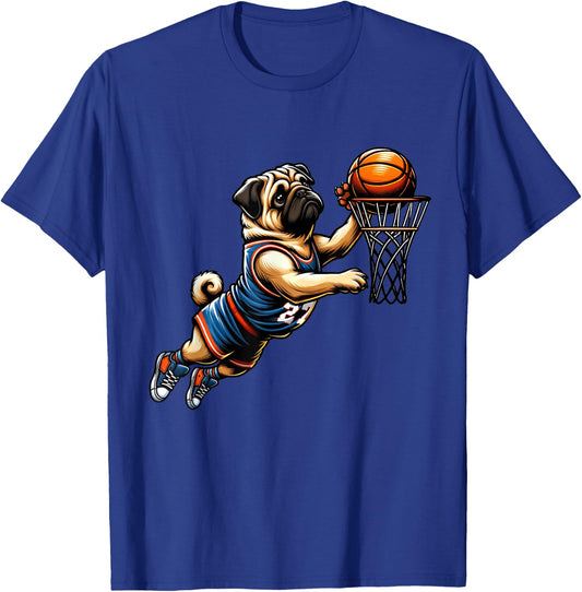 Pug Basketball Dog Lovers Basketball Player T-Shirt - T-Shirt | Royal