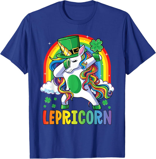 St Patricks Day Girls Dabbing Unicorn Leprechaun Lepricorn T-Shirt - T-Shirt | Royal