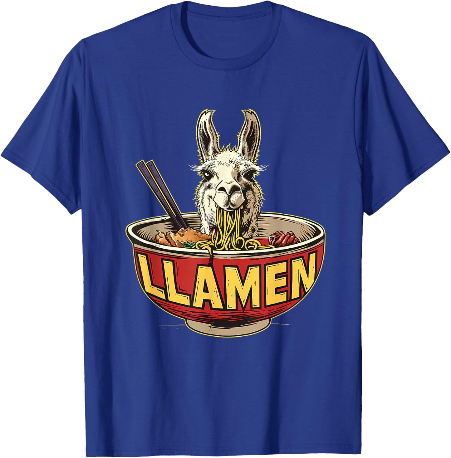 Llama Ramen Llama Ramen Bowl Funny Llama Eating Ramen T-Shirt - T-Shirt | Royal