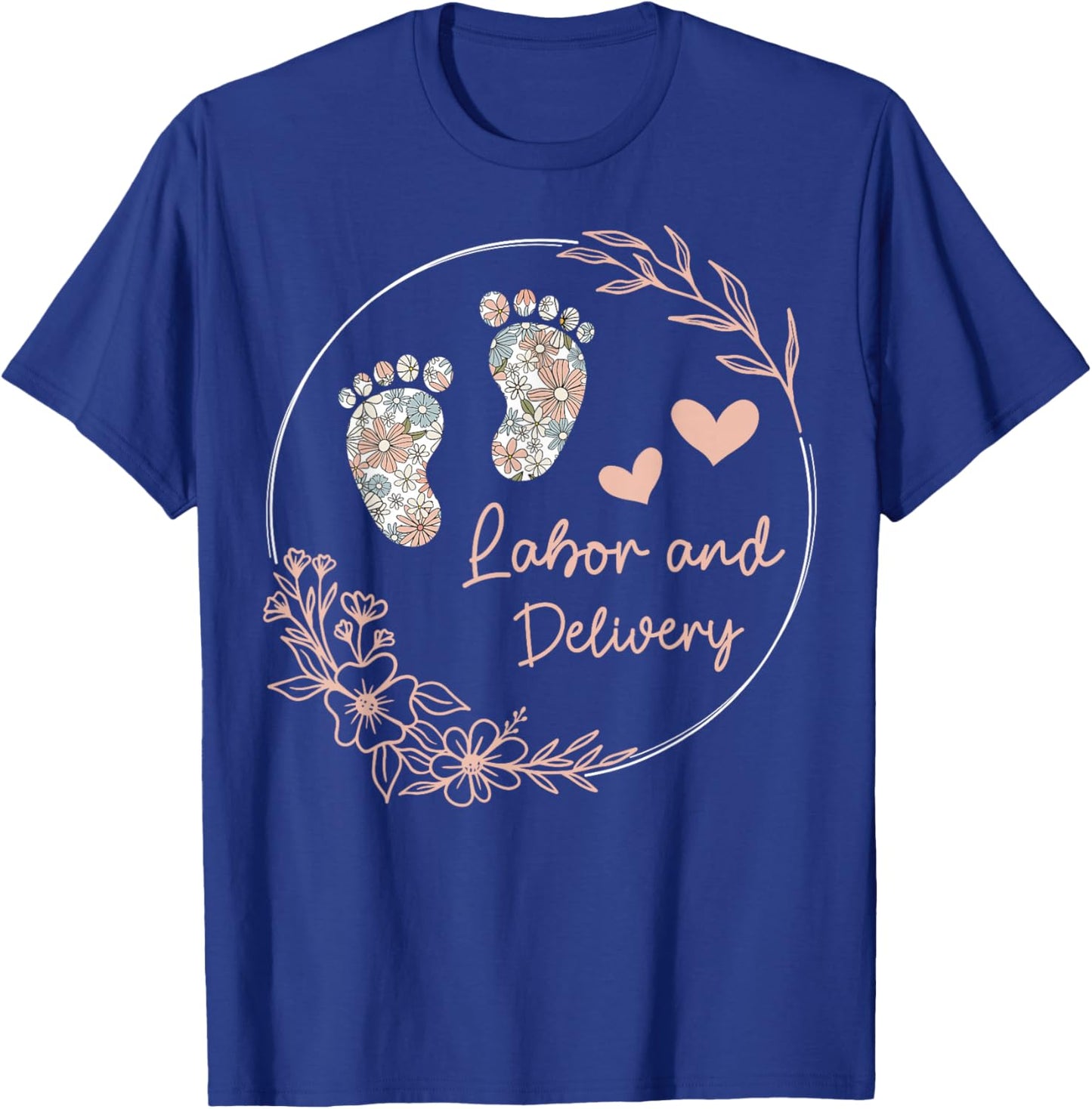 Funny Labor and Delivery Nurse Co - Women's Retro Floral Nursing Shirt - Black, Small - Short Sleeve T-Shirt - T-Shirt | Royal