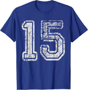 Team Jersey 15 Uniforms Number Fifteen School Sport Birthday T-Shirt - T-Shirt | Royal