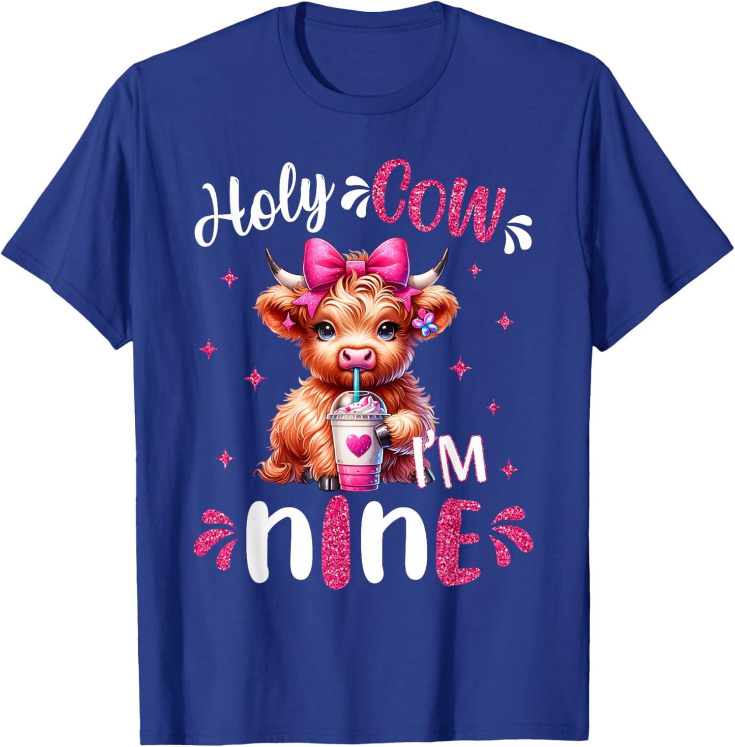 Holy Cow I'm Nine 9 Years Old Girl It's My 9th Birthday T-Shirt - T-Shirt | Royal