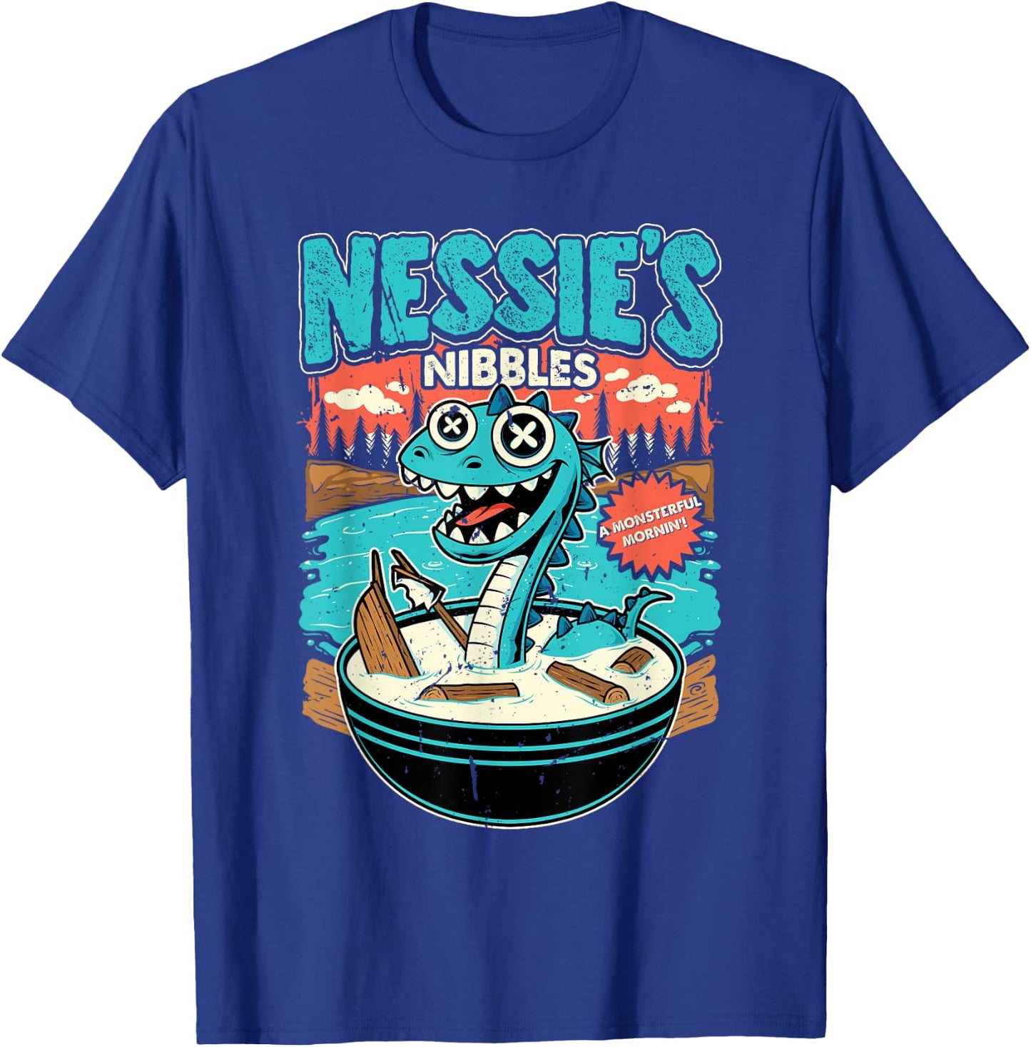 Nessie’s Nibbles Cereal Design Loch Ness Monster Parody T-Shirt - T-Shirt | Royal