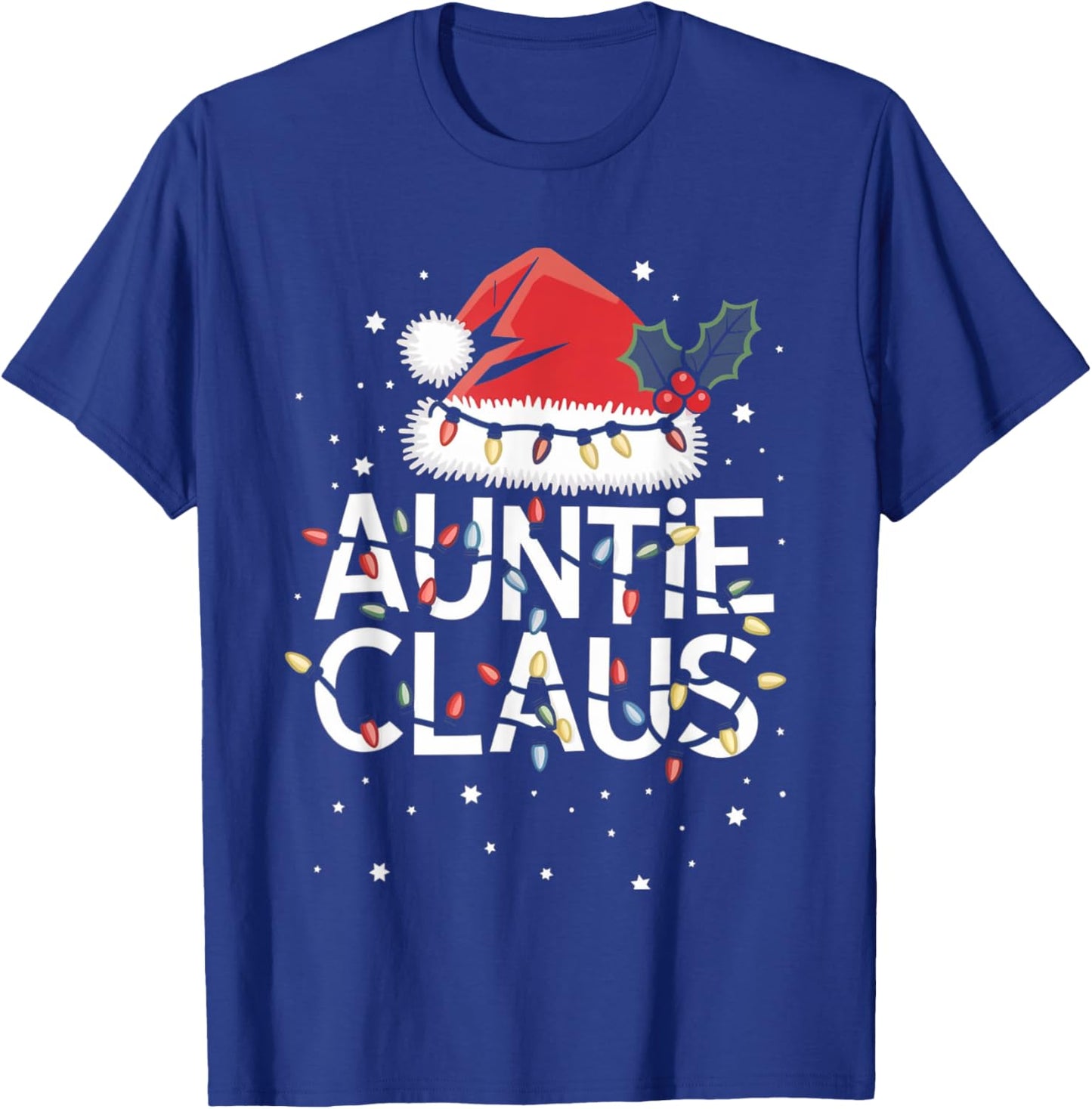 Auntie Claus Christmas Lights Pajama Family Matching Gifts T-Shirt - T-Shirt | Royal