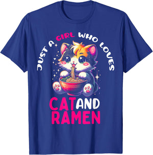 Just a Girl Who Loves Cat And Ramen Cute Cat loves Ramen T-Shirt - T-Shirt | Royal