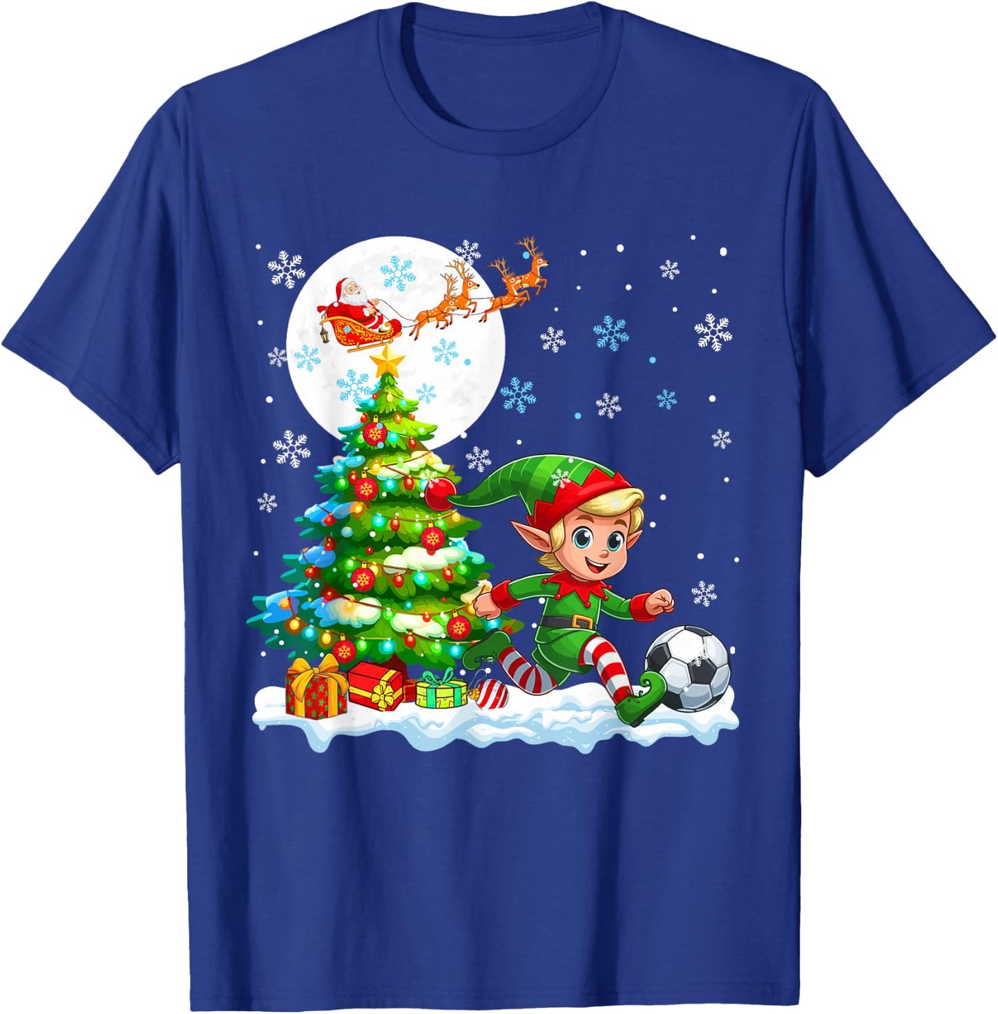 Elf Playing Soccer Christmas Tree Colorful Costume Player T-Shirt - T-Shirt | Royal