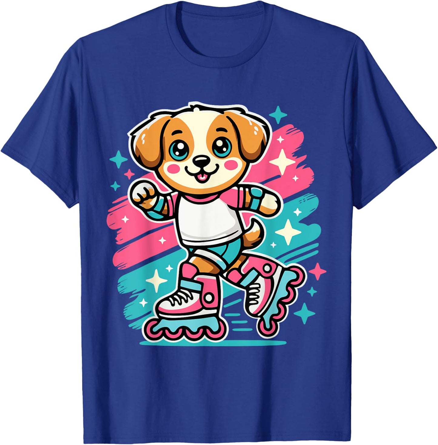 Rollerblading Dog – Cute Puppy on Inline Skates Women Girls Kids T-Shirt - T-Shirt | Royal