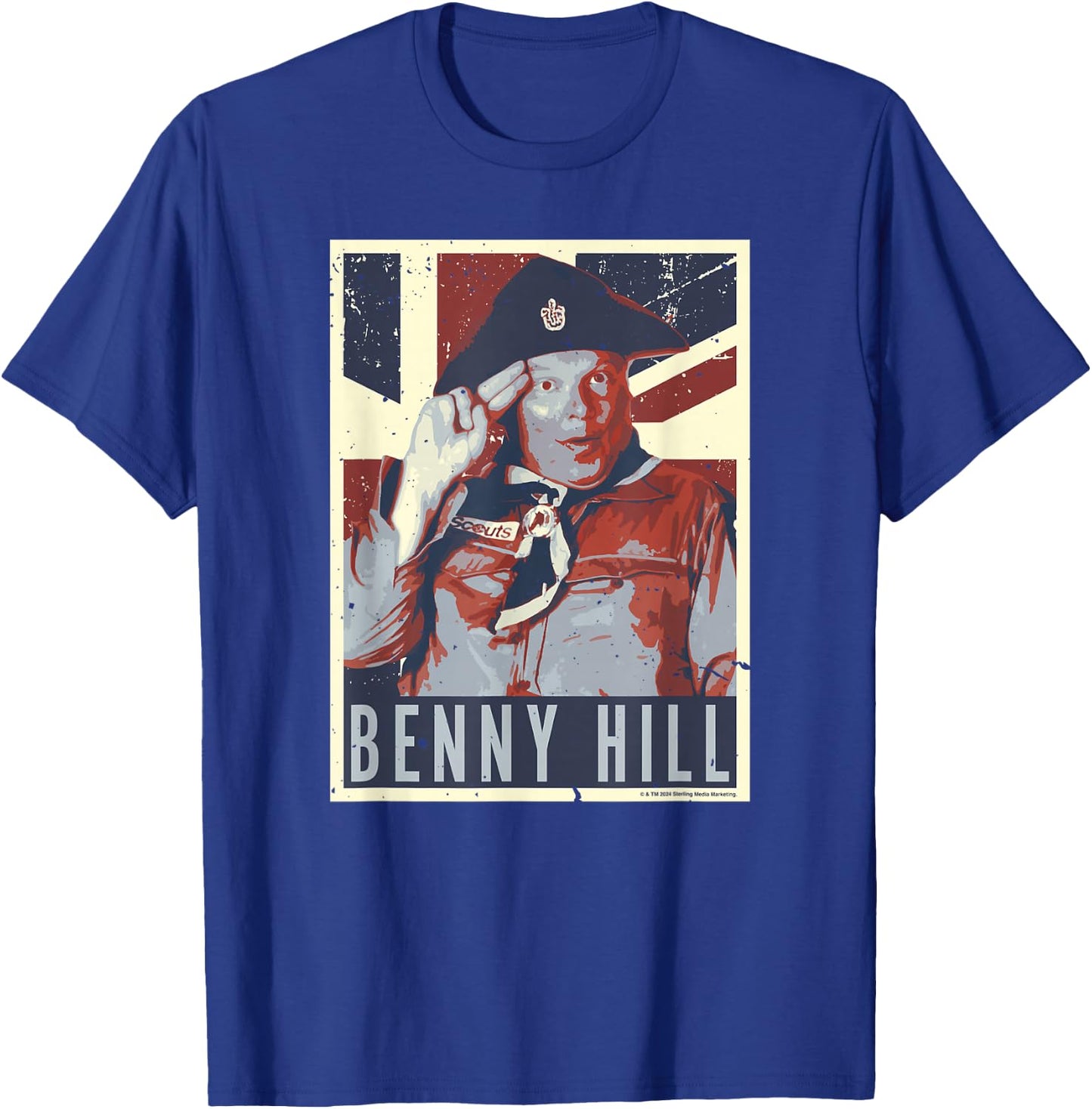 Benny Hill Cub Scout Salute Union Jack Flag Art T-Shirt - T-Shirt | Royal