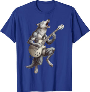 Wolf Playing Guitar Rock Star Funny Gifts Women Kids T-Shirt - T-Shirt | Royal