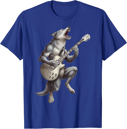 Wolf Playing Guitar Rock Star Funny Gifts Women Kids T-Shirt - T-Shirt | Royal